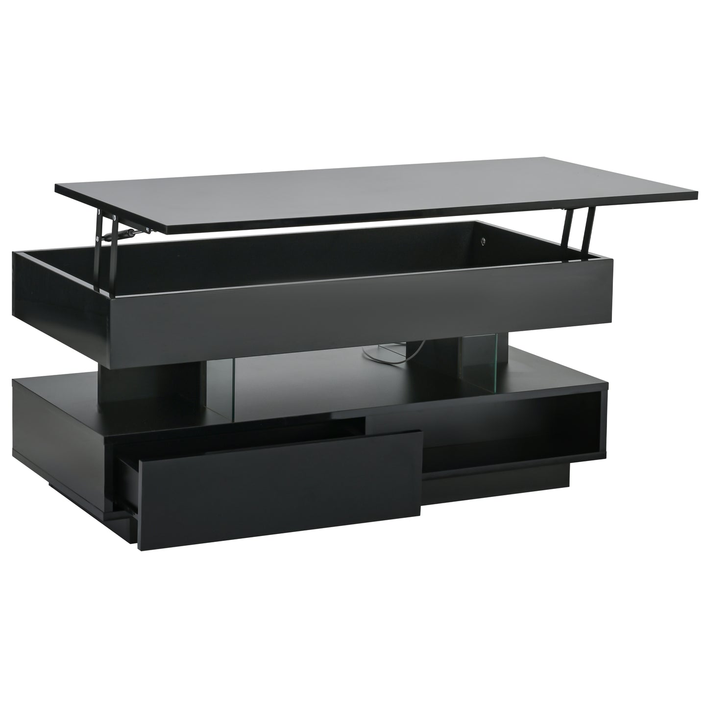 39.3" Lift Top Coffee Table with Hidden Compartment, 2 Storage Drawers and Ajustable LED Lights,Modern Multifunction Coffee Tables for Living Room, Bedroom,Office(Black) image 6