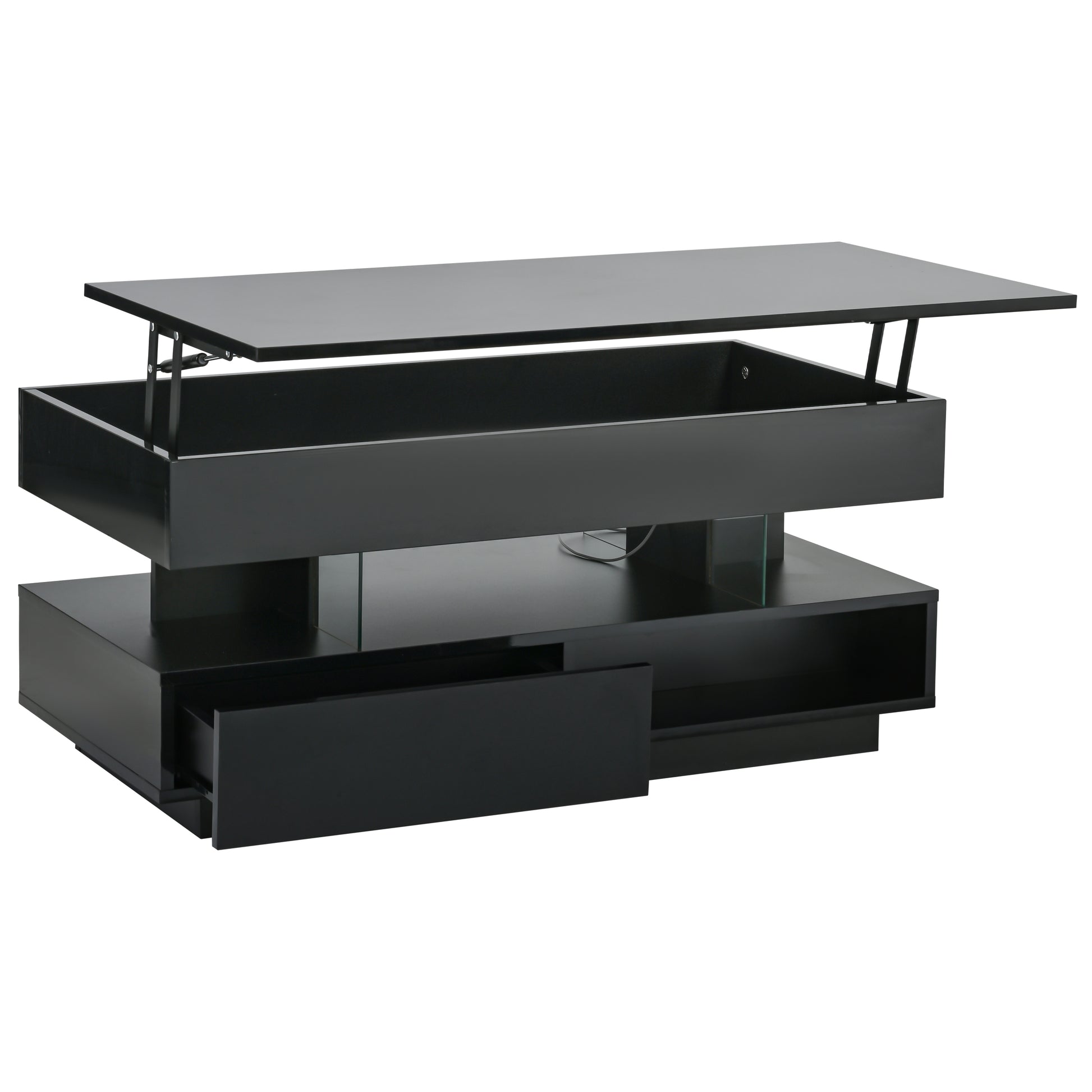 39.3" Lift Top Coffee Table with Hidden Compartment, 2 Storage Drawers and Ajustable LED Lights,Modern Multifunction Coffee Tables for Living Room, Bedroom,Office(Black) image 6