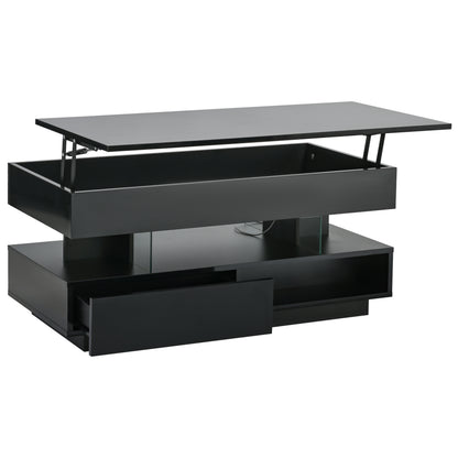 39.3" Lift Top Coffee Table with Hidden Compartment, 2 Storage Drawers and Ajustable LED Lights,Modern Multifunction Coffee Tables for Living Room, Bedroom,Office(Black) image 6