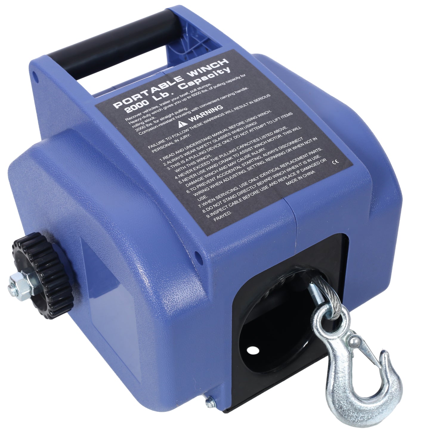 12v 2000lbs Trailer Winch,Reversible Electric Winch,for Boats up to 5000 lbs,Galvanized Wire Rope,with extra pulley hook, Rapid Mount, wirelss remote control,power in and power out.blue plastic casing image 6