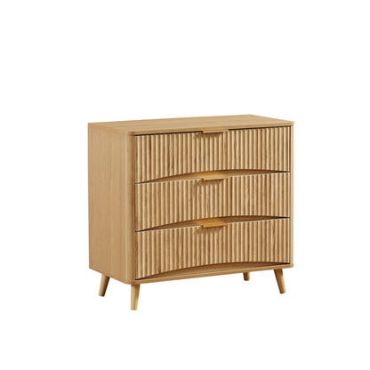 Fluted 3 Drawer Dresser Set of 2, Modern Tall Chest of Drawers with Vertical Grooved Design, Wood Storage Cabinet with Metal Handles for Bedroom Living Room, Oak. (23.6"W x 15"D x 30"H). image 10