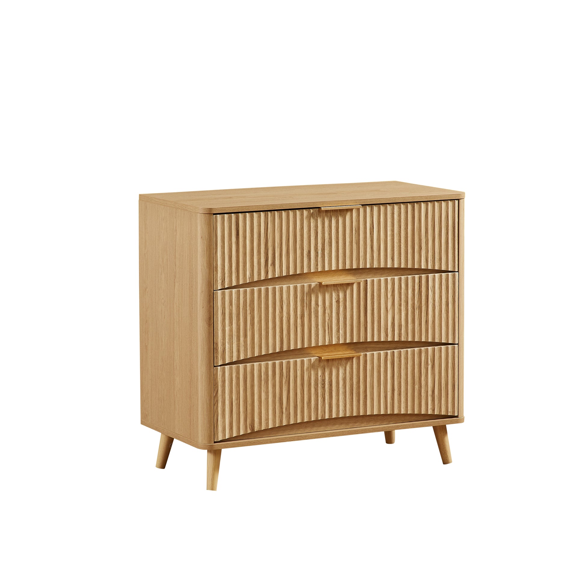 Fluted 3 Drawer Dresser, Modern Tall Chest of Drawers with Vertical Grooved Design, Wood Storage Cabinet with Metal Handles for Bedroom Living Room, Oak. (31.5"W x 15"D x 30"H). image 8