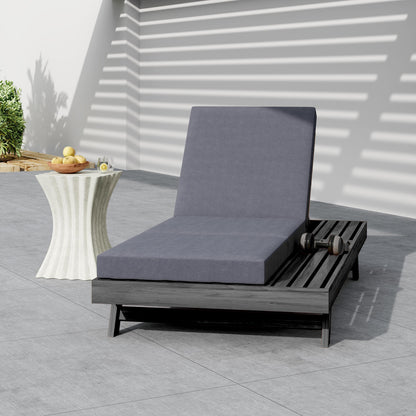 Lounge Chaise Set, Space Available On One Side, Acacia Solid Wood In Black With Lounge Cushion (Dark Grey & Triple Fold) – Matching Cream Version Available image 4