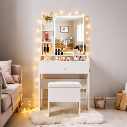White vanity set includes smart LED mirror, women's bedroom makeup table with storage; suitable for bedrooms, living rooms, dormitories, etc. image 5