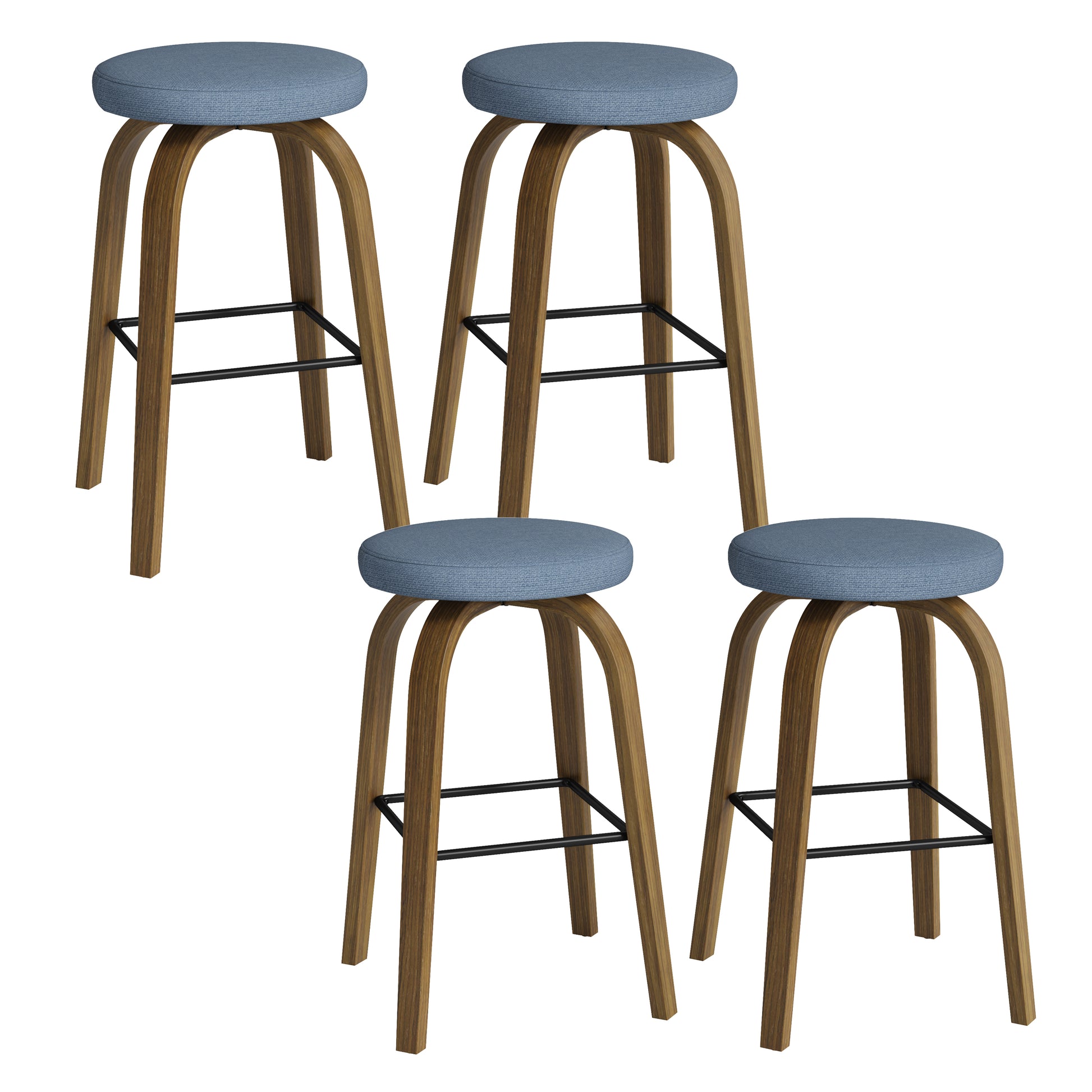AILUNWALL Swivel Bar Stools Set of 2, Bar Height Backless 30″ Bar Stool, Fabric Upholstered Seat, Sturdy Wood Legs and Metal Footrest, Mid-Century Modern Island Stools for Home Bars, Restaurants, Blue image 12