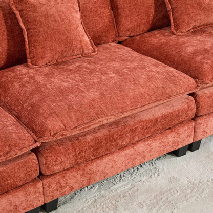 Cloud Sofa 3 Seats (Ottoman is not included), Modern Sectional Couch, for Living Room Bedroom and Apartment, Comfy Double Layer Upholstered Seat Cushion, Breathable Chenille Fabric,Orange,SS5013OG image 10
