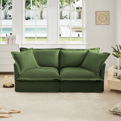 Modern Slipcovered 2-Seat Sofa Couches for Living Room, 2 Seater Sofa, Plain Chenille Deep Seat Sofa with Upholstered Cushion&Detachable Cover, Comfy Sofa Couch for Small Space, Apartment, Green image 2