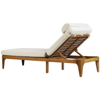 TOPMAX Acacia Wood Chaise Lounge, Outdoor Sun Lounge Chair, Patio Recliner with Adjustable Backrest and Head Pillow for Poolside, Backyard, Garden, Indoor&Outdoor, Beige image 10