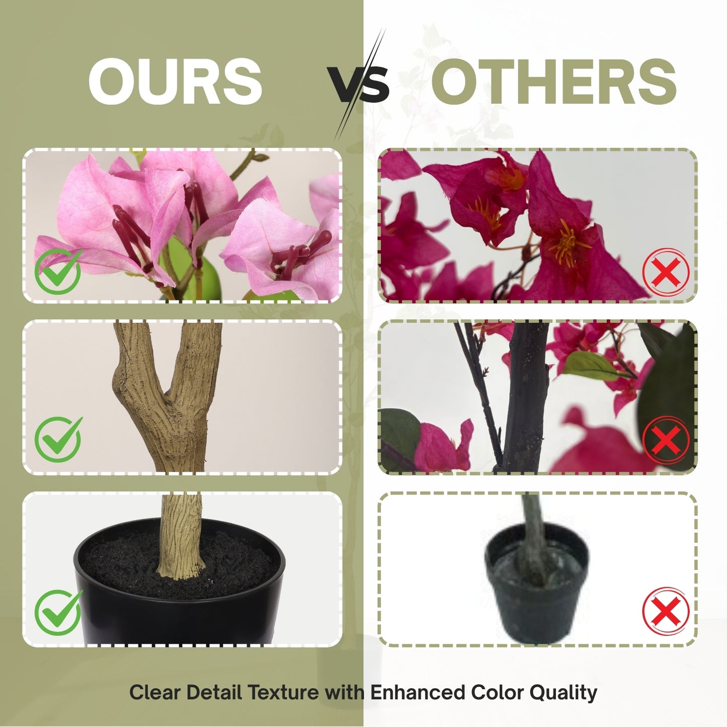 5FT Artificial Bougainvillea Tree with Black Plastic Pot, Realistic Fake Flowering Tree for Indoor Home Office Decor, Potted Faux Plant, 1pc/set image 7