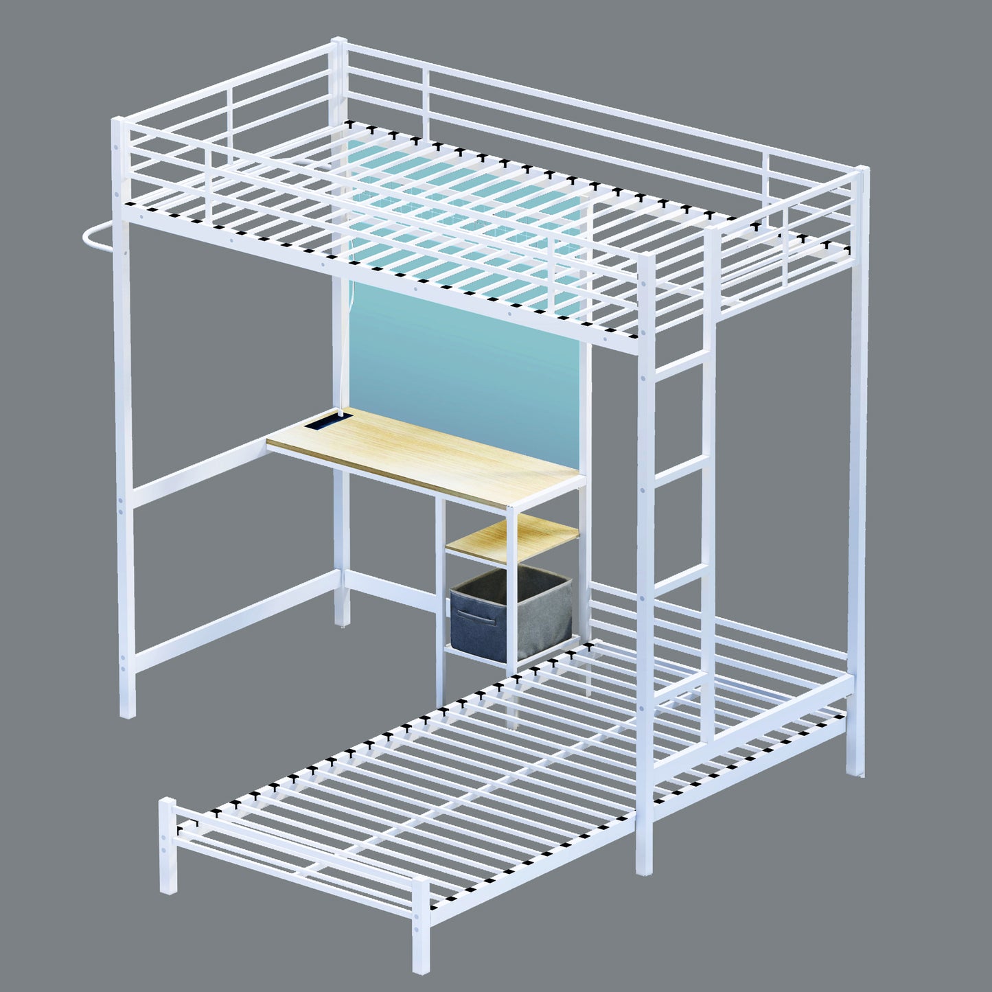 Bunk Bed with Ladder and high Guardrail, Able to Split, Metal Bunk Bed, Storage Space, Noise Free,Twin Over Twin Size,White image 8