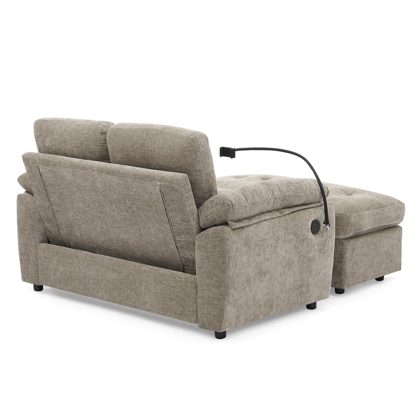 Leisure sofa chair,Double sofa recliner, with manually adjustable backrest, soft padded armrests, side USB charging port and phone stand, comes with a matching storage ottoman-Brown image 11