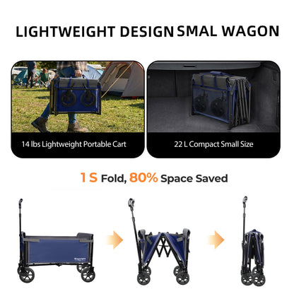 Upgraded 5*2" Wide Wheels, All-in-One Convertible Folding Trolley with Full-Side Opening & Dog Leash, Versatile Seating & Storage, 220Lbs Capacity for Camping, Beach, Shopping, Dark blue image 5