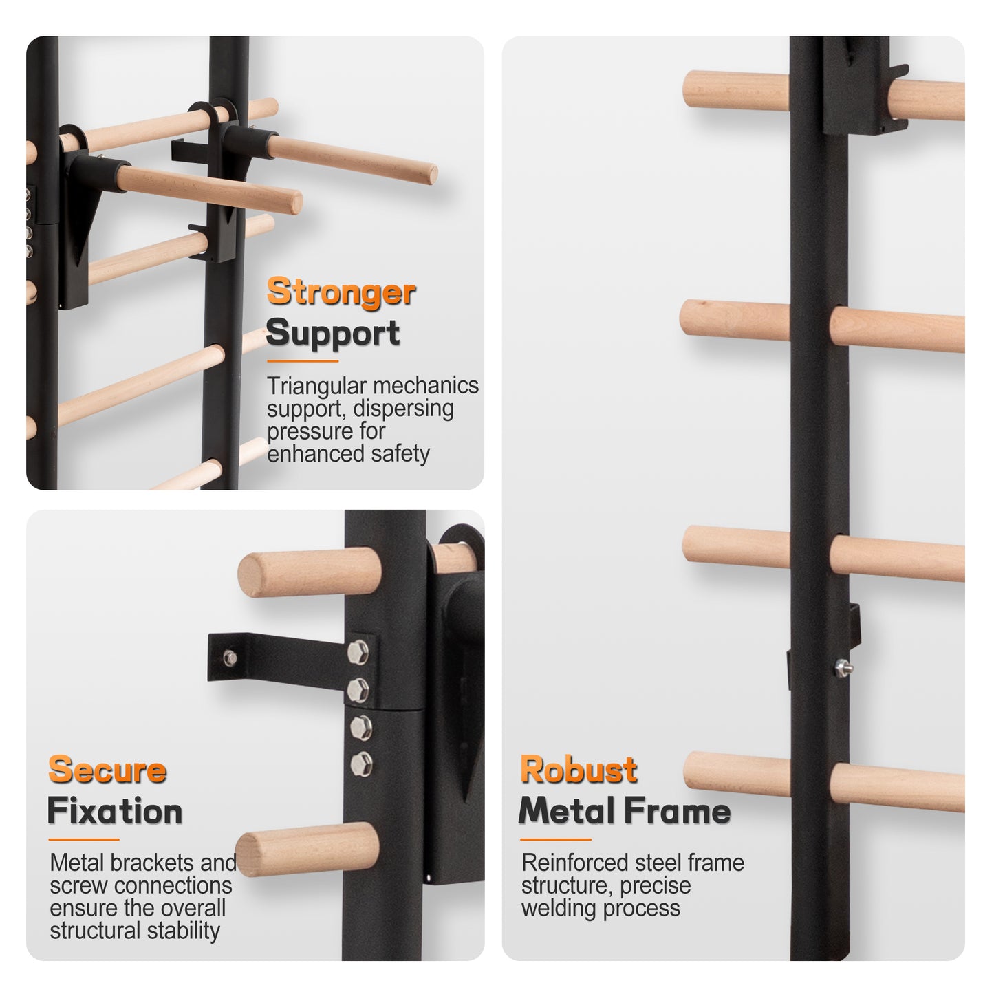 Wall Mount Swedish Ladder Home Gym Training Stall Bar with Adjustable Pull Up Dip Bars & Resistance Straps, Max 286lbs Capacity image 7
