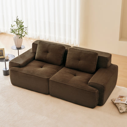 82" Modern L-Shaped Modular Sectional Sofa for Living Room, Corduroy Fabric, 2-Seater Couch with Deep Seat, Pearl-like piping, Tufted Design, No Assembly, Anti-slip Design​, Brown image 3