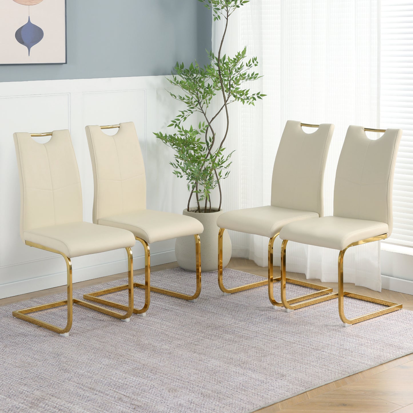 Modern PU dining chair Living room chair Upholstered chair, gold metal chair leg design, kitchen, living room, bedroom, dining room side chair (Set of 4) image 1