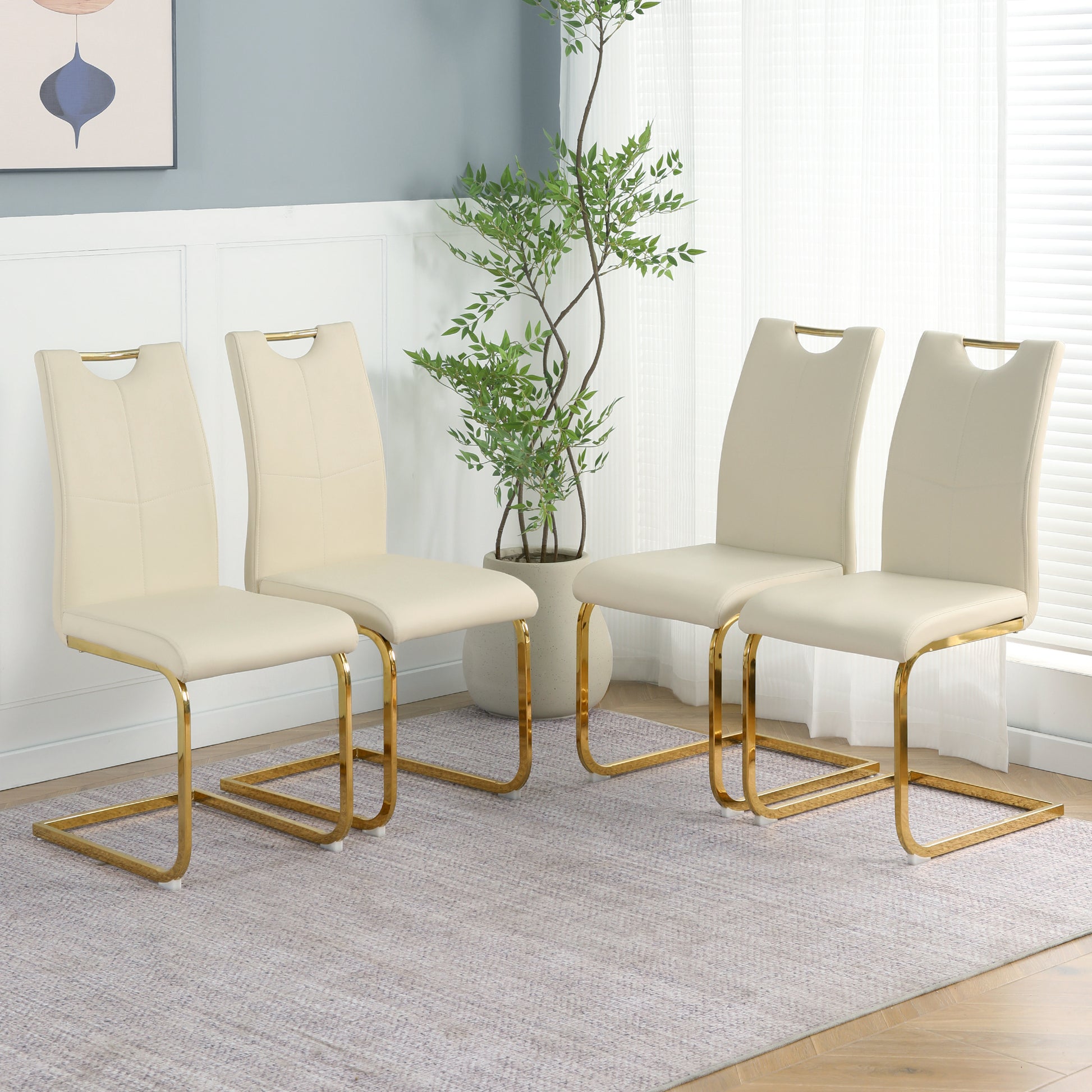 Modern PU dining chair Living room chair Upholstered chair, gold metal chair leg design, kitchen, living room, bedroom, dining room side chair (Set of 4) image 1