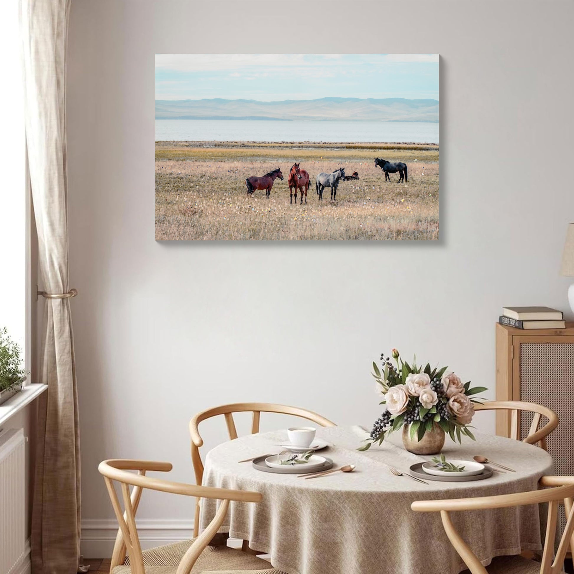 Horse framed wall art decor country western farmhouse wood painting wild horses grassland 36x24 inch image 12