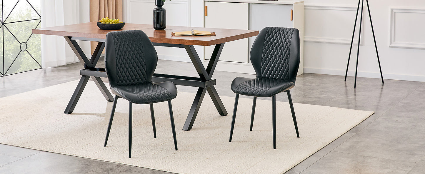 Set of 4 modern light luxury black diamond-quilted PU chairs with black metal legs. Suitable as upholstered dining chairs with backrests for home dining rooms, adaptable to a wide range of scenarios. image 5