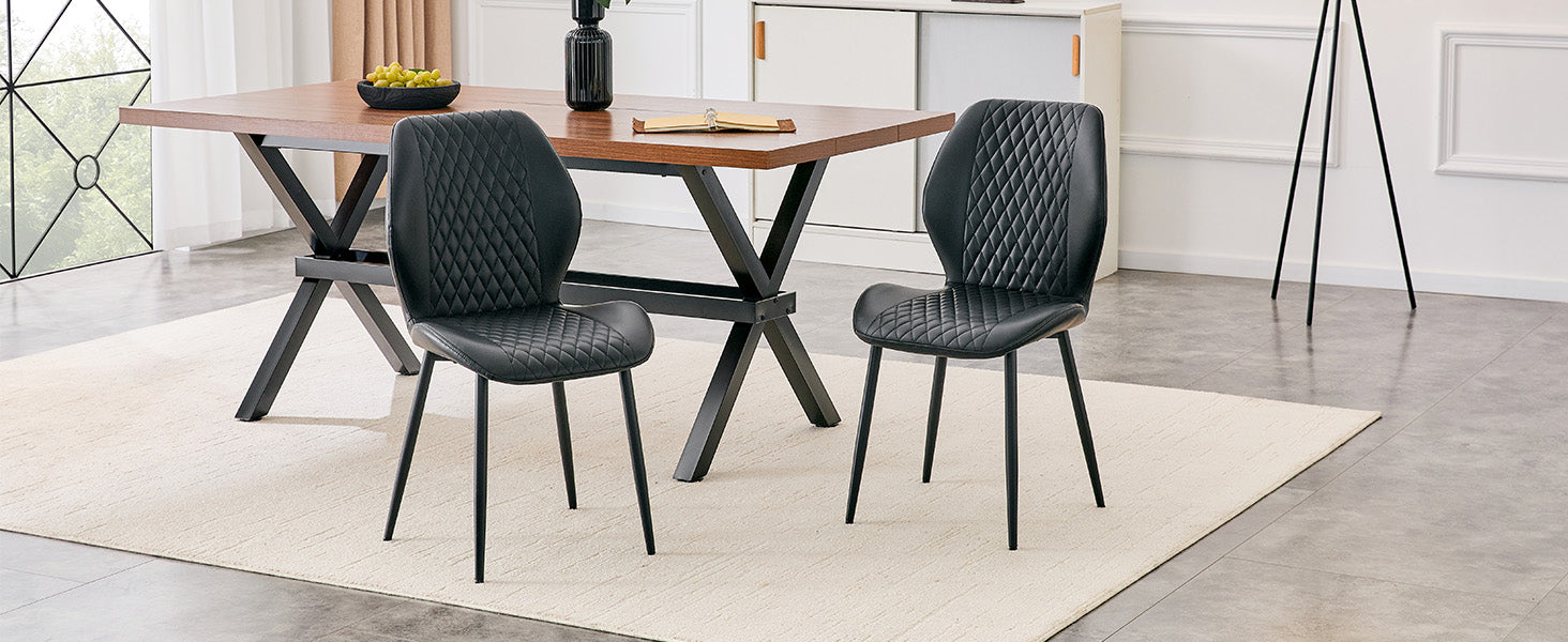 Set of 4 modern light luxury black diamond-quilted PU chairs with black metal legs. Suitable as upholstered dining chairs with backrests for home dining rooms, adaptable to a wide range of scenarios. image 5