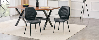 Set of 4 modern light luxury black diamond-quilted PU chairs with black metal legs. Suitable as upholstered dining chairs with backrests for home dining rooms, adaptable to a wide range of scenarios. image 5