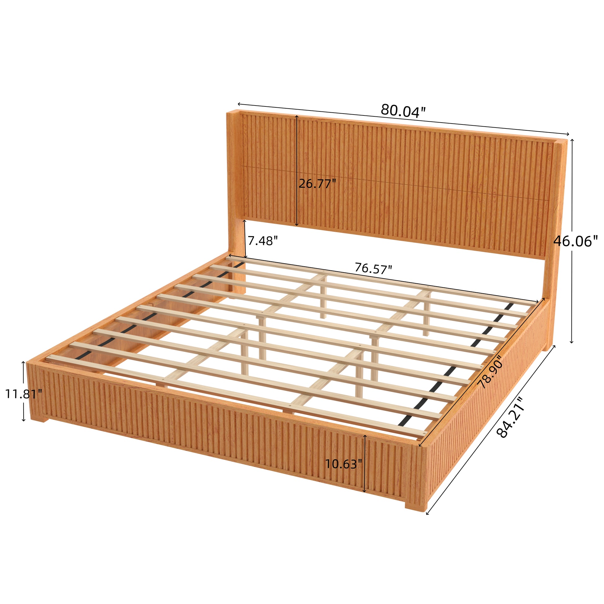 Solid Wood Platform Bed Frame with Headboard, No Box Spring Needed, Floor-standing bed, Easy Assembly, King Size, Natural image 8
