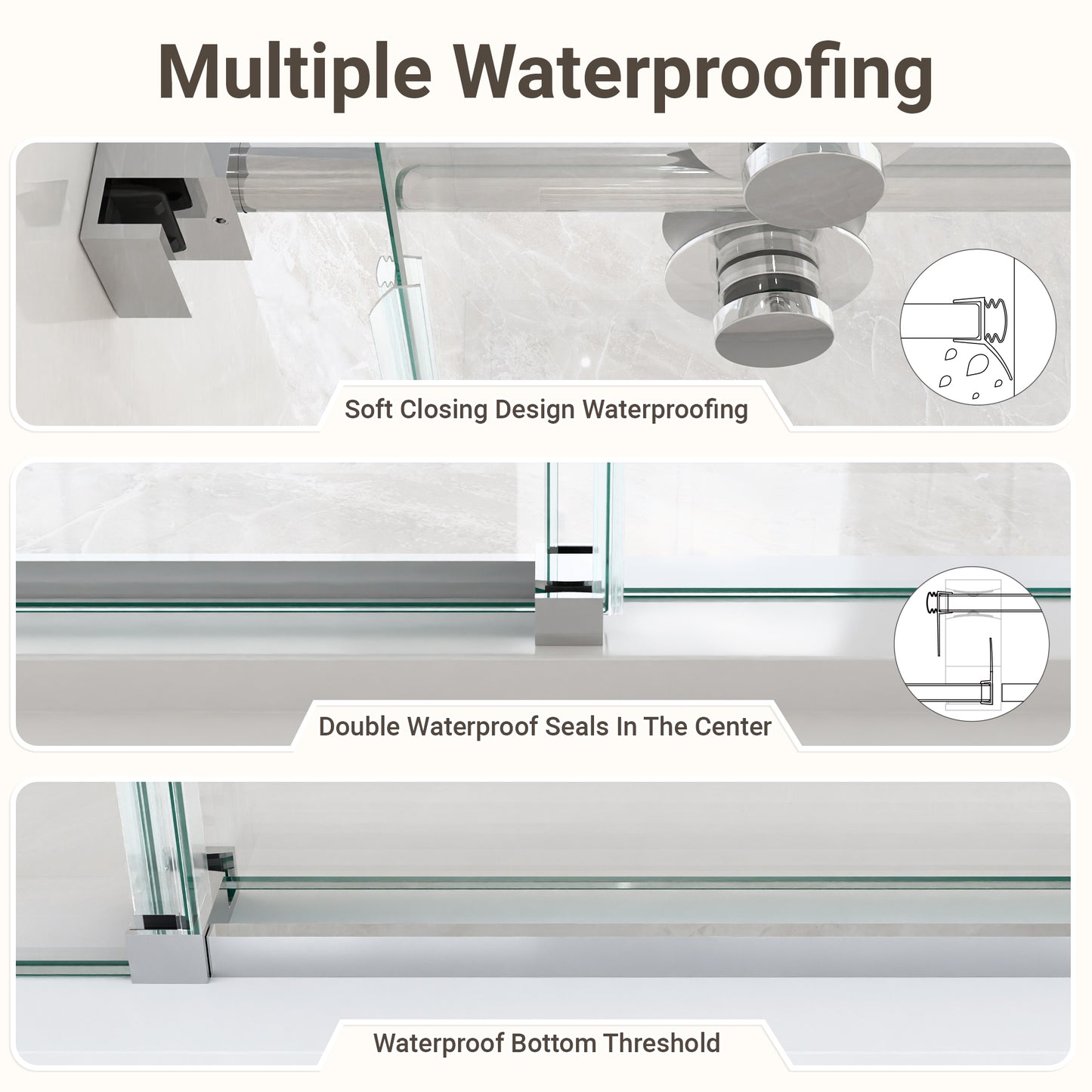 56"-60"W*72" H Frameless Single Sliding Shower Door – 5/16" (8mm) Clear Tempered Glass, Bypass Design with Chrome Finish image 9