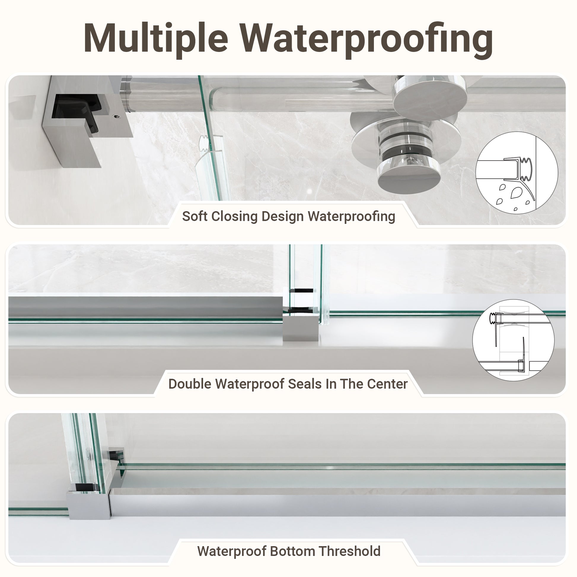 56"-60"W*72" H Frameless Single Sliding Shower Door – 5/16" (8mm) Clear Tempered Glass, Bypass Design with Chrome Finish image 9
