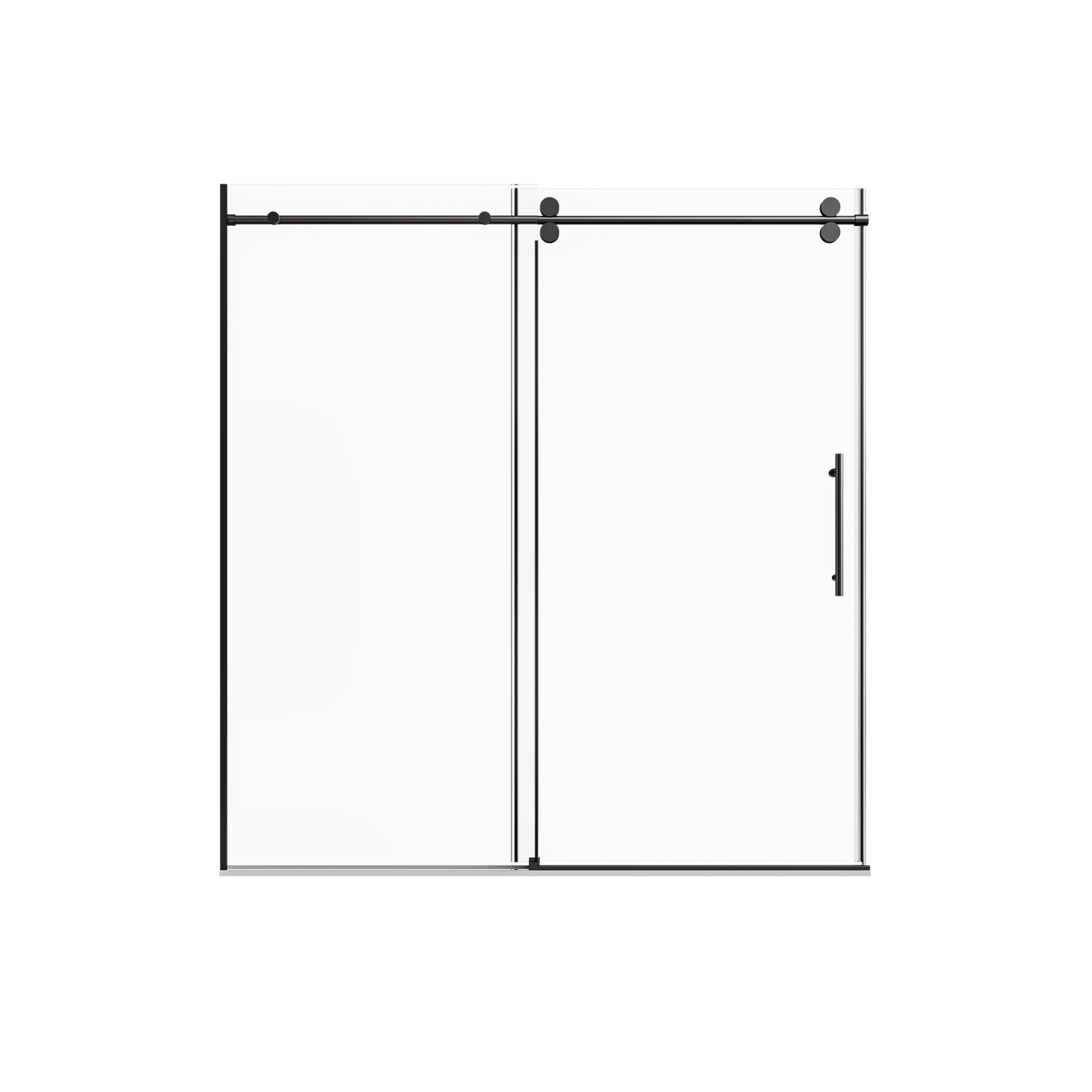 68-72" W * 76" H Stainless Steel Round Tube Frameless Single Sliding Shower Door, 3/8"-thick (10mm) SGCC Clear Tempered Glass Door, Reversible Installation, Matte Black image 10