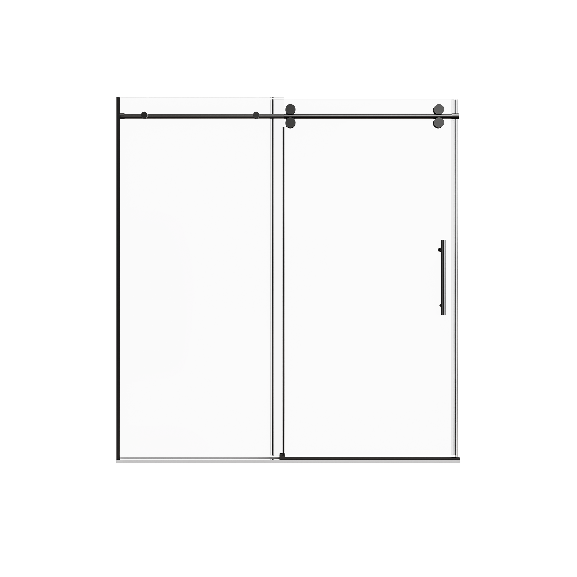 68-72" W * 76" H Stainless Steel Round Tube Frameless Single Sliding Shower Door, 3/8"-thick (10mm) SGCC Clear Tempered Glass Door, Reversible Installation, Matte Black image 10