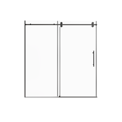 68-72" W * 76" H Stainless Steel Round Tube Frameless Single Sliding Shower Door, 3/8"-thick (10mm) SGCC Clear Tempered Glass Door, Reversible Installation, Matte Black image 10