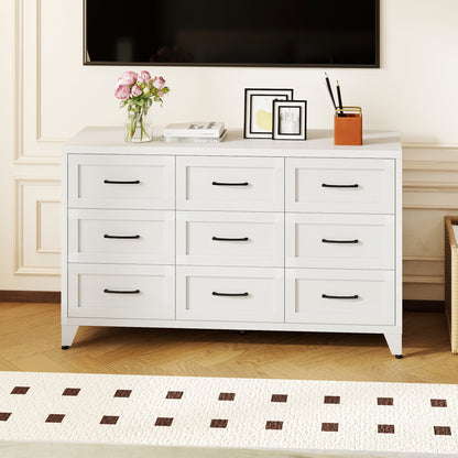 9 Drawer Dresser for Bedroom, Metal Profile Chest of Drawers, White Bedroom Dresser with Storage Drawers for Closet, Hallway, Entryway, Steel Furniture with Quiet-Glide Rails, Easy-Clean & Scratch image 11