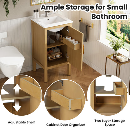18" Bathroom Cabinet with Storage, Small Space Solution with Ceramic Sink, Adjustable Shelf, Soft-Closing Hinges image 5