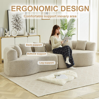 Curved Sectional Sofa, 111.5-inch Oversized Modern Bone-Free Cloud Sofa with 6 Pillows Luxury Chenille Four-Seater Memory Foam Sofa with Deep Seat Design, Light khaki W3505P355582 image 6