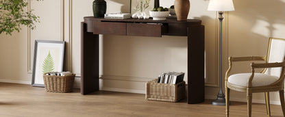 TREXM Entryway Table with Natural Wood Grain Finish, Console Table with Fluted Design, Oval Top and 2 Drawers for Entryway and Living Room (Espresso) image 7