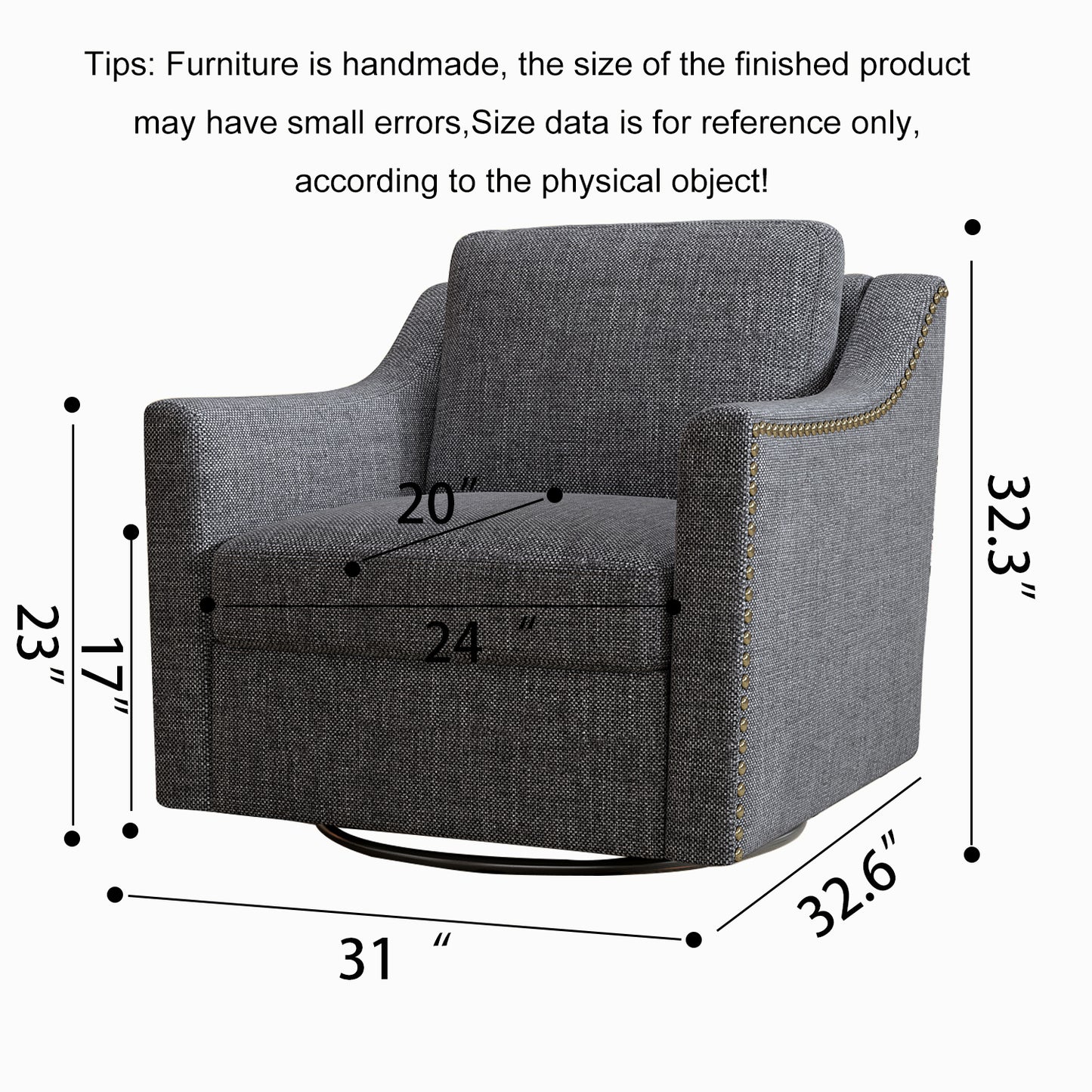 360 Degree Swivel Armchair Cotton linen skin-friendly fabric Ergonomic design Brass nail decorative armchair Living room chairs Bedroom chairs Living room chairs Black legs Suitable for indoor homes image 7