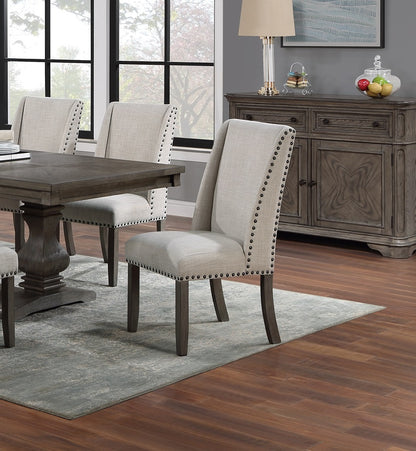 Traditional Formal 2pc Side Chairs Upholstered Wingback Design Oak Finish Dining Room Furniture Nailhead Trims Dining Chairs image 2
