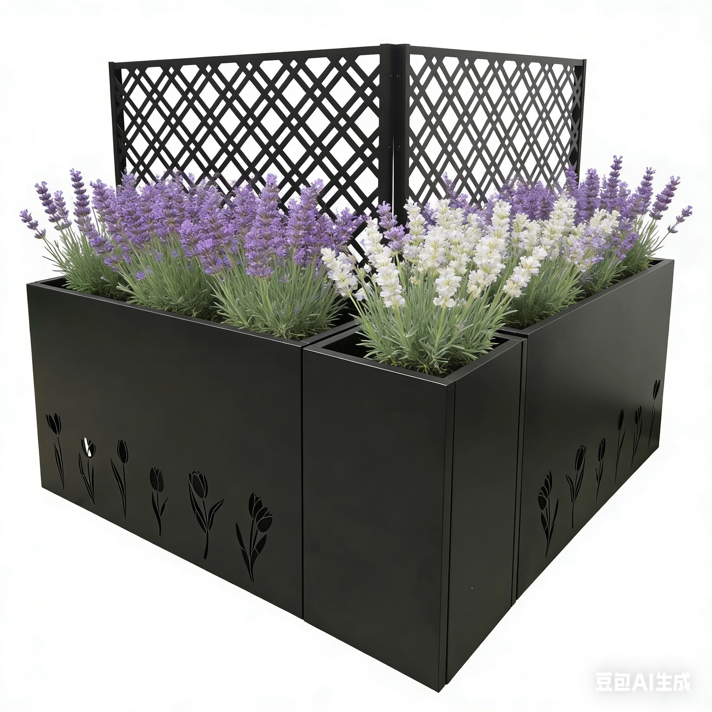 Metal Planter-Trellis Combo (Set of 3) - Raised Garden Bed, Flower Trellis & Privacy Screen for Patio, Balcony, Garden, Rust-Resistant Planter Box with Drainage Holes, 23.6in Depth Planting Bed, Tulip image 5