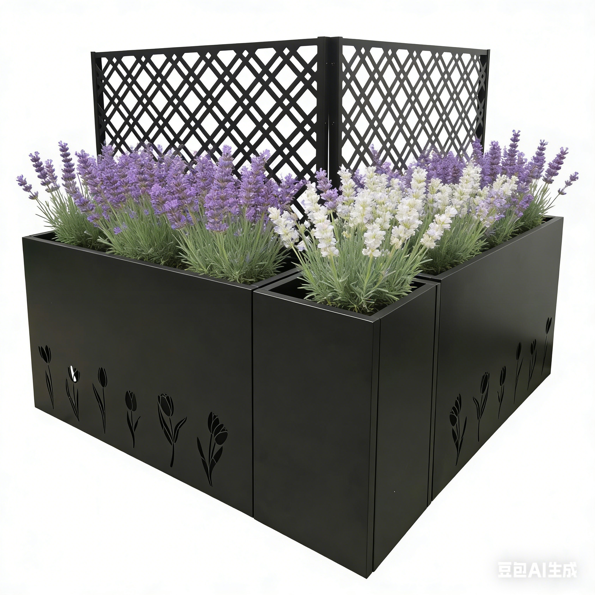 Metal Planter-Trellis Combo (Set of 3) - Raised Garden Bed, Flower Trellis & Privacy Screen for Patio, Balcony, Garden, Rust-Resistant Planter Box with Drainage Holes, 23.6in Depth Planting Bed, Tulip image 5