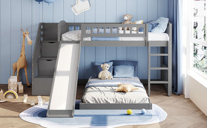 Stairway Twin over Twin Bunk Bed with Two Drawers and Slide, Gray(OLD SKU:LT100156AAE-1) image 4