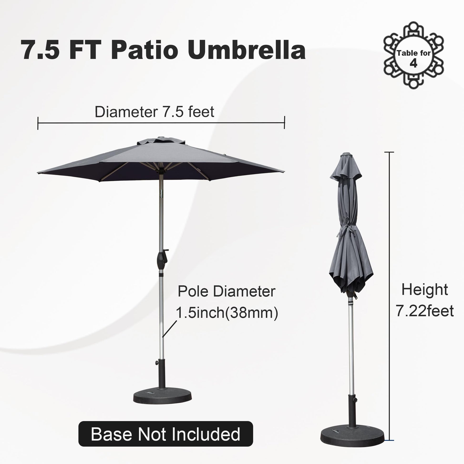 7.5FT Patio Umbrella, Outdoor Table Umbrella with Push Button Tilt and Crank, UV Protection Waterproof Market Sun Umbrella with 6 Sturdy Ribs for Garden, Deck, Backyard, Pool (Gray) image 7
