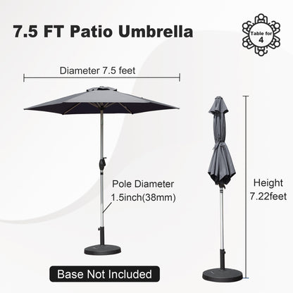 7.5FT Patio Umbrella, Outdoor Table Umbrella with Push Button Tilt and Crank, UV Protection Waterproof Market Sun Umbrella with 6 Sturdy Ribs for Garden, Deck, Backyard, Pool (Gray) image 7