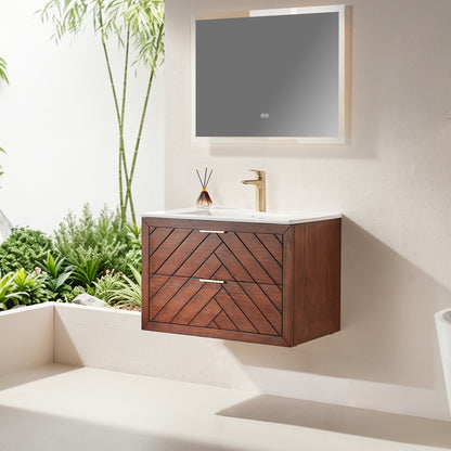 30" Pre-Assembled Wall Mounted & Floating Single Vanity Cabinet with 1-Hole Ceramic Top(Old SKU W1826P343433) image 2