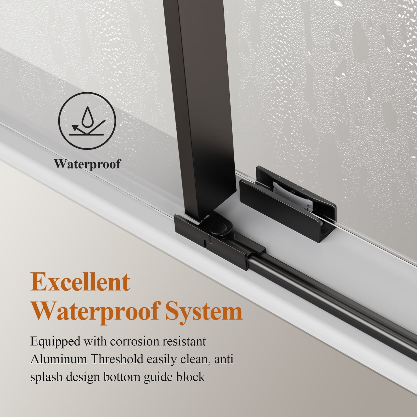 56-60" W * 76" H Stainless Steel Round Tube Frameless Single Sliding Shower Door, 1/4"-thick (6mm) SGCC Clear Tempered Glass Door, Reversible Installation, Matte Black image 3