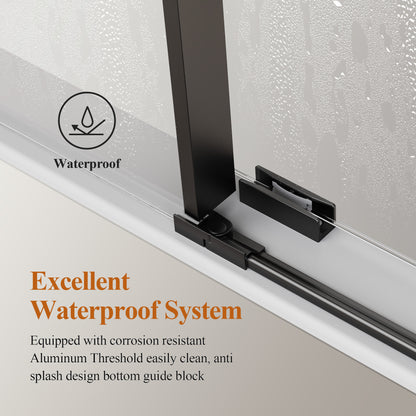 56-60" W * 76" H Stainless Steel Round Tube Frameless Single Sliding Shower Door, 1/4"-thick (6mm) SGCC Clear Tempered Glass Door, Reversible Installation, Matte Black image 3