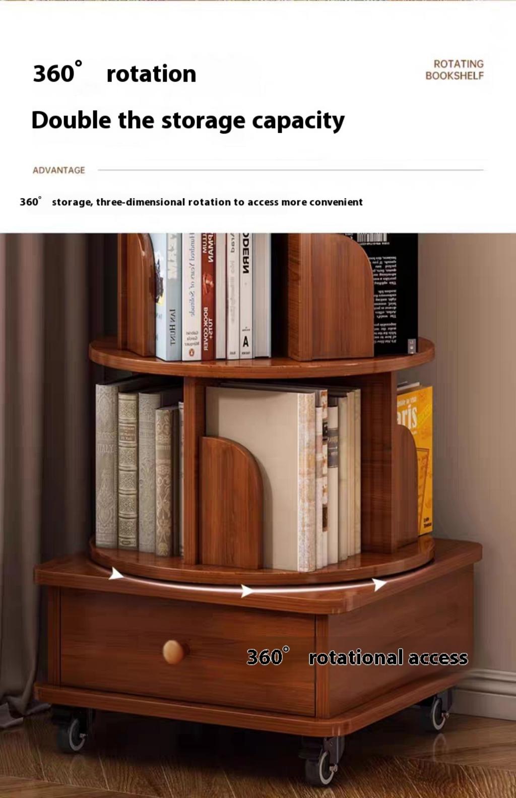 (UPGRADED) Rotating Bookshelf, 360 Display Corner Bookshelf for Small Space, 6 Tier Bookcase Storage Rack with Wheels, Wood Narrow Organizer for Bedroom, Living Room, Study Room, Walnut Brown image 7