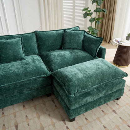 Cloud Sofa 3 Seats (Ottoman is not included), Modern Sectional Couch, for Living Room Bedroom and Apartment, Comfy Double Layer Upholstered Seat Cushion, Breathable Chenille Fabric,Green,SW5013GN image 7