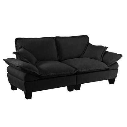Chenille Sailboat Sofa, 2-Seater Modular Loveseat with Curved Armrests, Comfort-First Couch for Small Spaces & Apartments, Black image 10