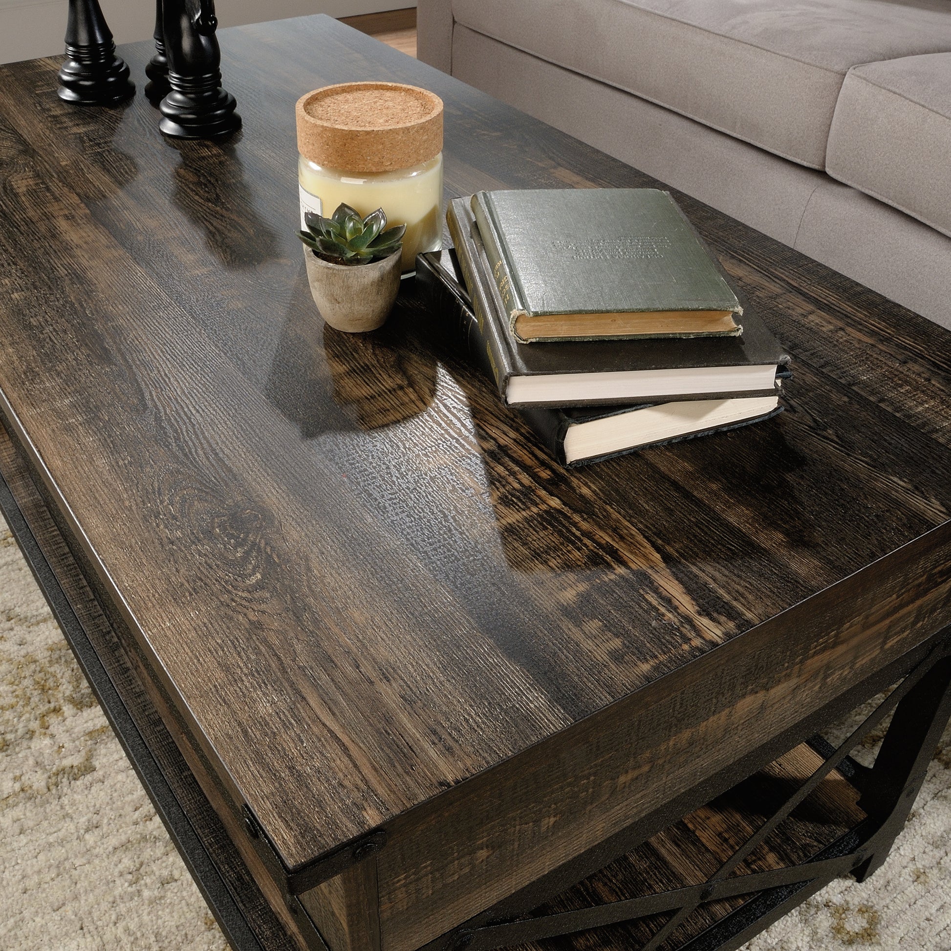 Lift-Top Coffee Table with Industrial Style, Brown finish image 7