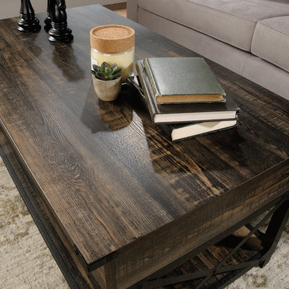 Lift-Top Coffee Table with Industrial Style, Brown finish image 7