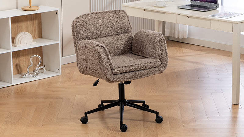 Criss Cross Chair with 5-Gear Adjustable Armrests & Wheels, Ergonomic Thickened Backrest Swivel Desk Chair for Home Office, Vanity, Bedroom and Living Room,brown Teddy fleece image 11